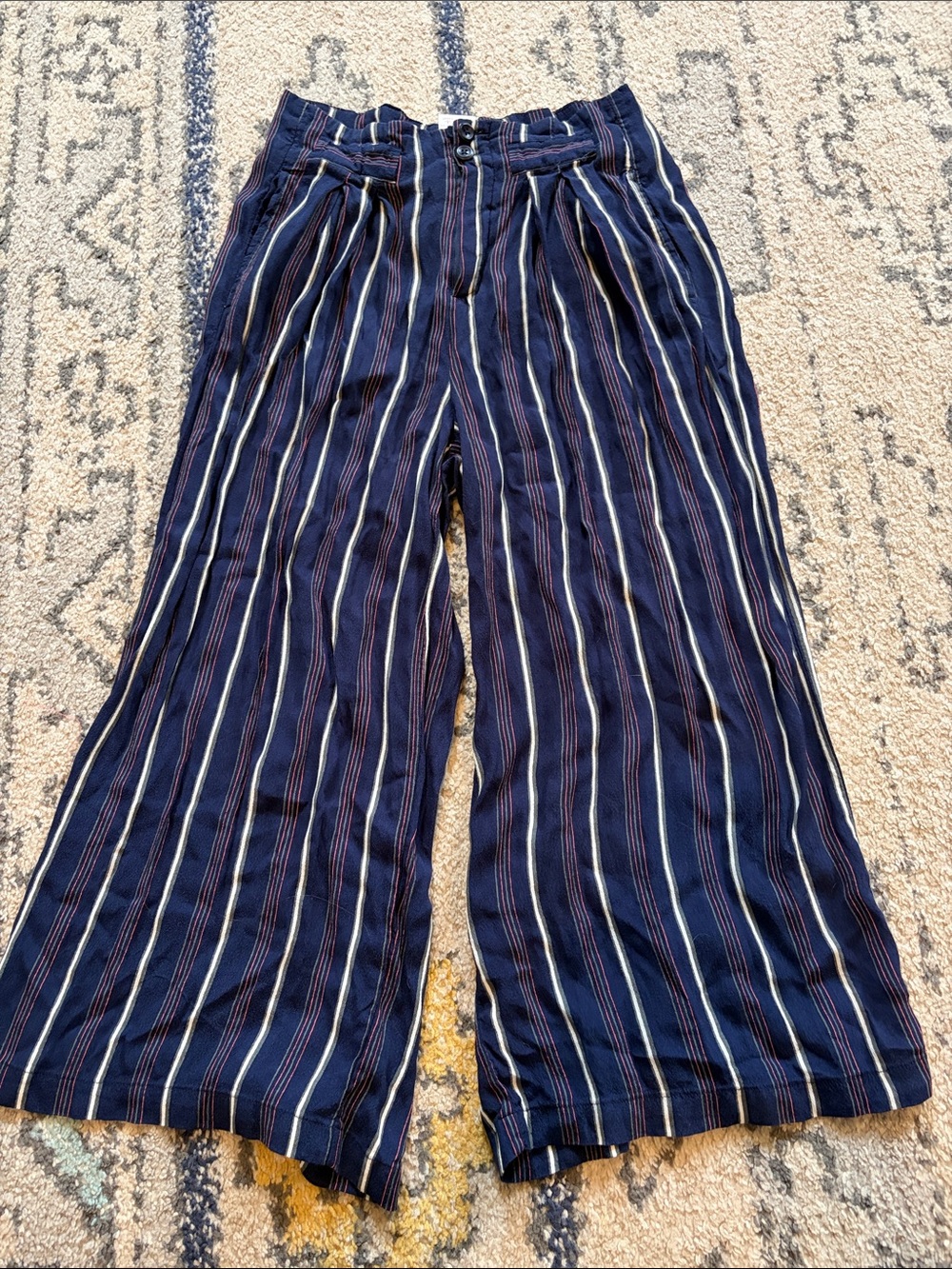 Tribal Navy Striped Trousers with Red and Cream Accents